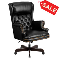 Flash Furniture CI-J600-BK-GG High Back Traditional Tufted Black Leather Executive Office Chair